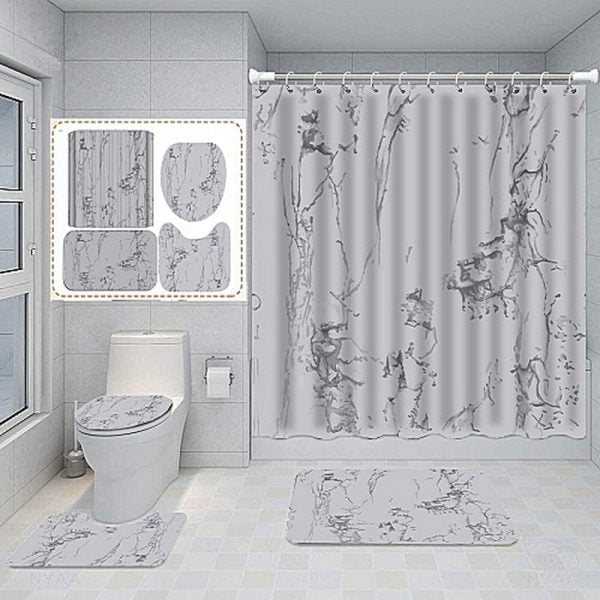 Shower Curtain Set Marble 2 With Rugs