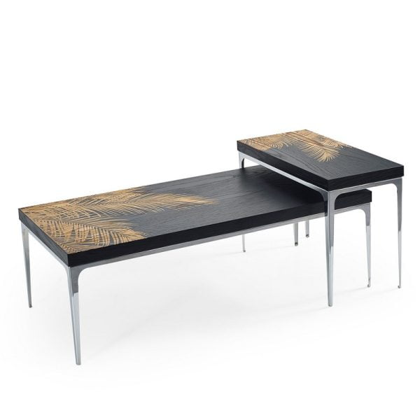 Set of 2 Rectangular coffee tables with silver base