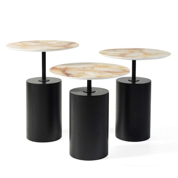 Set of 3 side tables with marble design Top