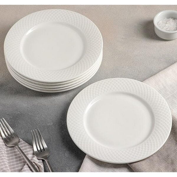 White Dessert Plate with Embossed Wide Rim