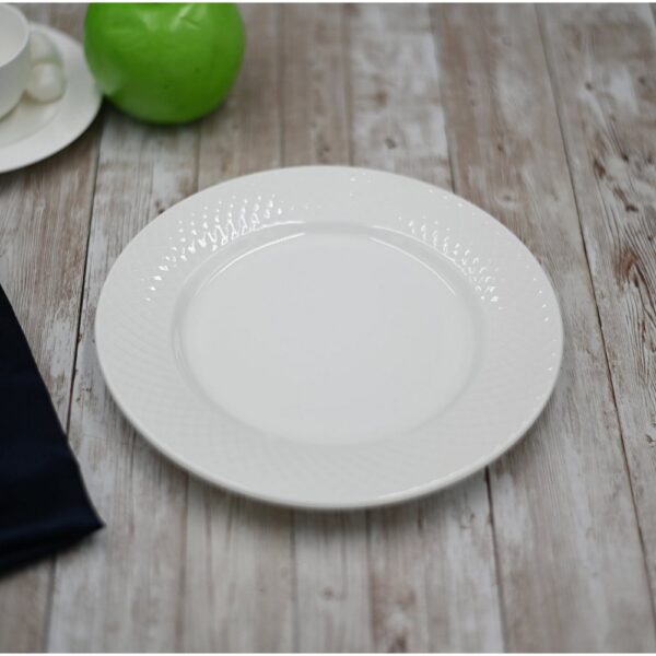 White Dessert Plate with Embossed Wide Rim - Image 2