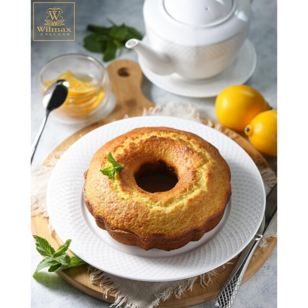 White Dessert Plate with Embossed Wide Rim - Image 7