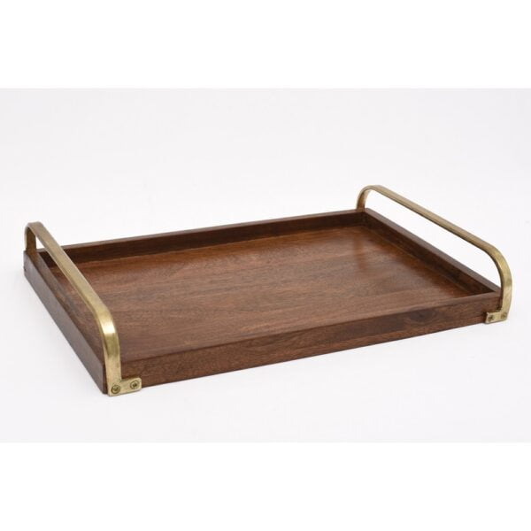 Wood Tray Rectangle Metal Handles