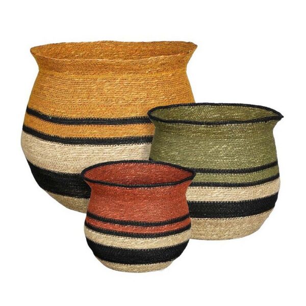 Basket round stripes red, Green or yellow