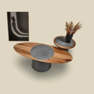 Set of 2 Coffee Tables, wood and grey