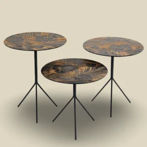 Set of 3 round Tables with wood design