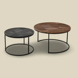 Set of 2 Coffee Tables - Black and Wood