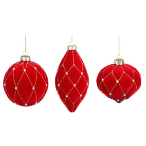 Ornament ball onion drop red 3 assorted 12pcs