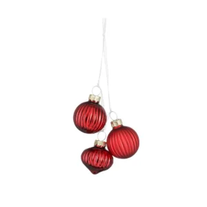 Bauble glass red 3pcs bundle 48pcs W:3.5cm