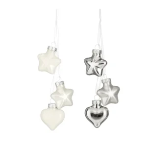 Bauble glass star heart silver 2 assorted 3pcs bundle 48pcs