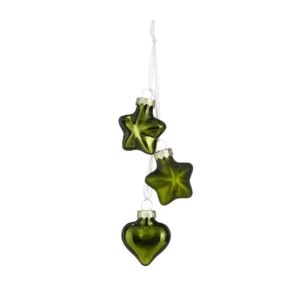 Bauble glass star heart dark green 3pcs bundle 48pcs
