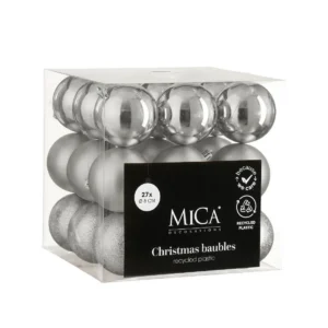 Bauble unbreakable silver 27pcs 8cm