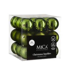 Bauble unbreakable dark green 27pcs 8cm