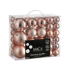 Bauble unbreakable pink 46pcs 4,6,8cm