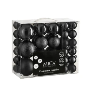 Bauble unbreakable black 46pcs 4,6,8cm