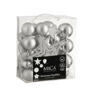 Tree decoration unbreakable silver 40pcs 8cm