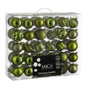 Tree decoration unbreakable d. green 60pcs 7cm