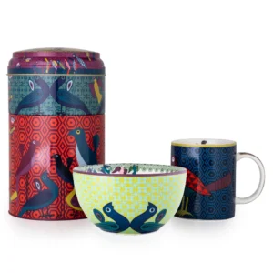 2 Levels Tin Box with Mug & Bowl Birds of Paradise