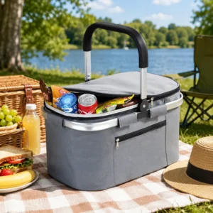 3-in-1 Foldable Insulated Cooler Basket ? 28L Portable Shopping & Picnic Baske