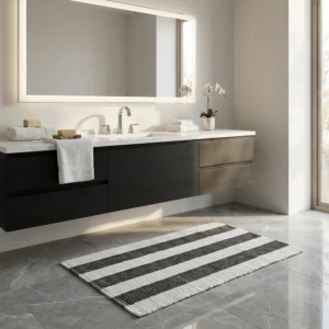 Aquanova Striped Bath Mat Black & White