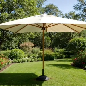 Bergamo Eucalyptus Wood Parasol ? Taupe Sun Umbrella with Water-Repellent Canopy