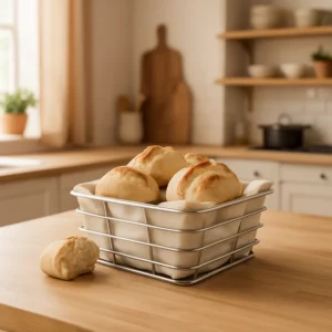 Blomus Delara Bread Basket - Modern Stainless Steel & Cotton Serving Tray