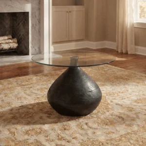 By-Boo Bond Coffee Table ? Round Mango Wood & Glass Center Table