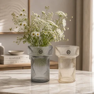 By-Boo Riba Ribbed Glass Vase ? Grey or Brown