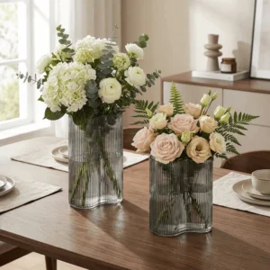 By-Boo Riba Ribbed Glass Vase in Grey - Two Different Heights