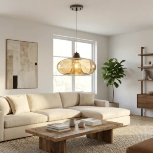 Nino Germany Amber-Toned Oval Glass Pendant Light