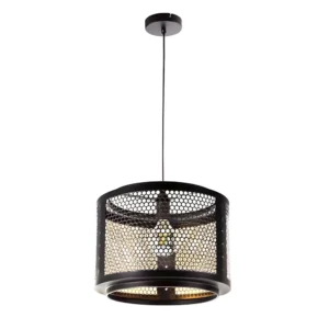 Nino Germany VITO Cage Pendant Light ? Industrial Black & Gold Hexagonal Hanging Lamp