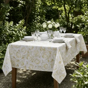 Premium Linen-like Throwable Tablecloth White Flowers