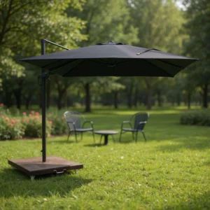 Roma Premium Black Cantilever Parasol with 360? Swivel & Base