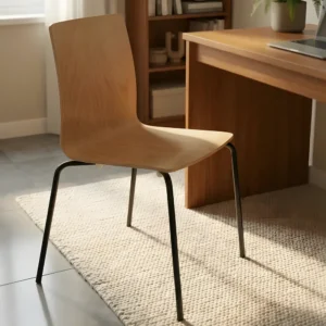 Scandi Minimalist Plywood Dining Chair ? Beech Wood Chair with Black Steel Frame