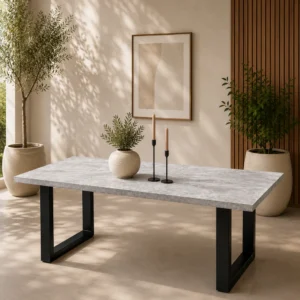 U-Gestell MDF Scratch-Resistant Concrete Grey Dining Table with Metal Legs