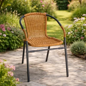 Vega Amigo Outdoor Bistro Chair ? Stackable Rattan-Look Armchair with Steel Frame