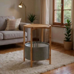 Wenko Bahari Bamboo Side Table with Removable Serving Tray & Storage Basket