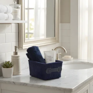 Wenko Bathroom basket Anela long, dark blue