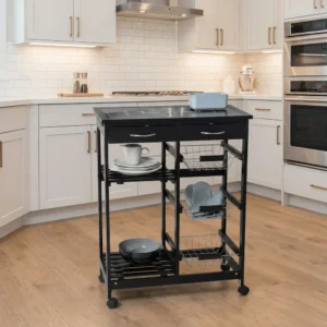 Wenko Bon Appetit Kitchen Trolley ? 5-Tier Rolling Cart with Glass Cutting Board