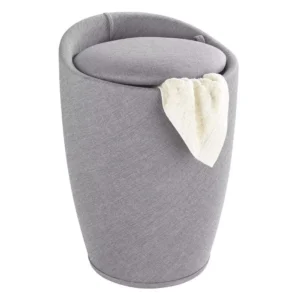 Wenko Candy Light Grey Laundry Stool ? 2-in-1 Bathroom Pouf with Linen-Look Fabric