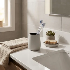 Wenko Ceramic toothbrush tumbler Glimma, silver
