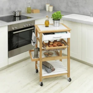 Wenko Finja Bamboo Kitchen Trolley ? 3-Tier Rolling Cart with Drawer