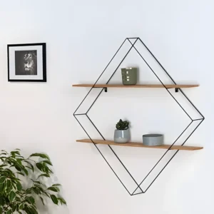 Wenko Geo Rhombus Wall Shelf - Industrial Diamond-Style Wood & Metal Floating Shelves