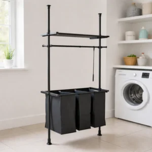 Wenko Hercules Telescopic Laundry Sorter System ? Adjustable 3-Compartment Wardrobe Organizer