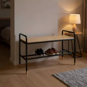 Wenko Loft Industrial Bamboo & Black Steel Shoe Bench & Rack