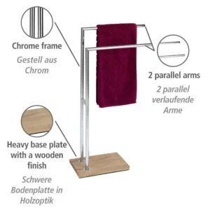 Wenko Marla Towel & Clothes Rack ? 2-Arm Standing Holder with Natural Wood