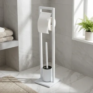 Wenko Mengara Floor-Standing Toilet Brush Set ? 2-in-1 Glossy Lacquered Steel Holder