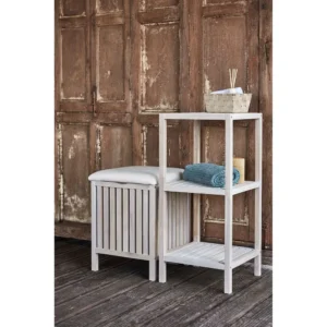 Wenko Norway 3-Tier Standing Shelf ? Vintage White Solid Wood Storage Rack for Bathroom & Living Room