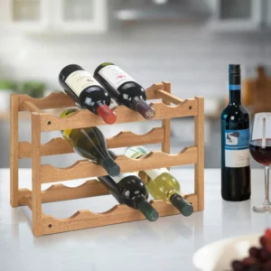 Wenko Norway Solid Walnut Wine Rack ? 12-Bottle Stackable Natural Wood Organizer