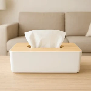 Wenko Paper Towel Box with Bamboo Lid ? Stylish Tissue Dispenser